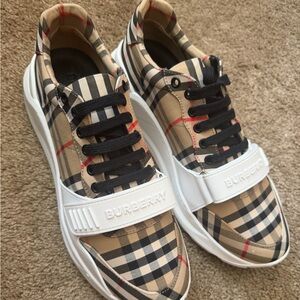Burberry Men's Plaid Sneakers - Beige, Black, and Red